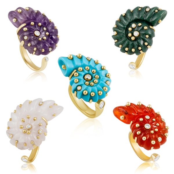 Carved Stone Ammonite Rings