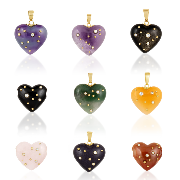 Carved Stone Studded Heart Pendants