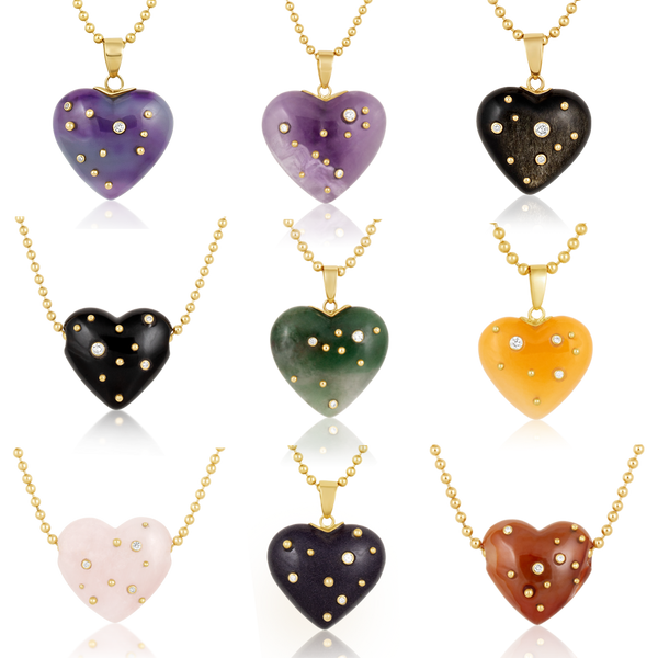 Carved Stone Studded Heart Pendants