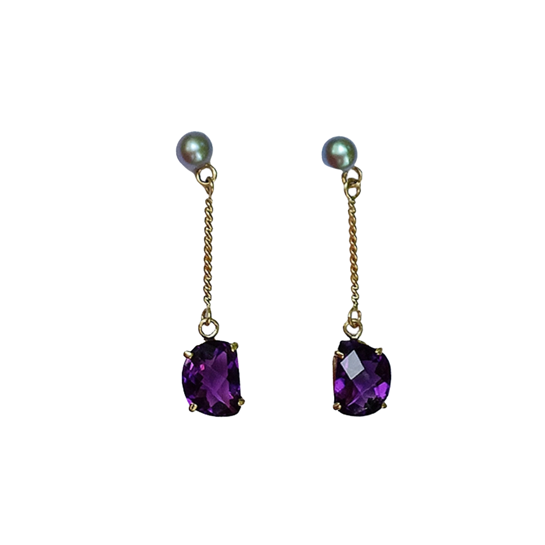 br254- Amethyst Silver Pearl Earrings