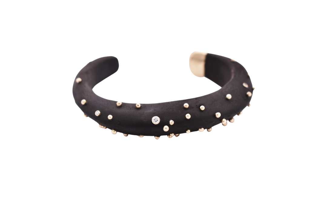 Diamond + Gold Ball Ebony Cuff 2