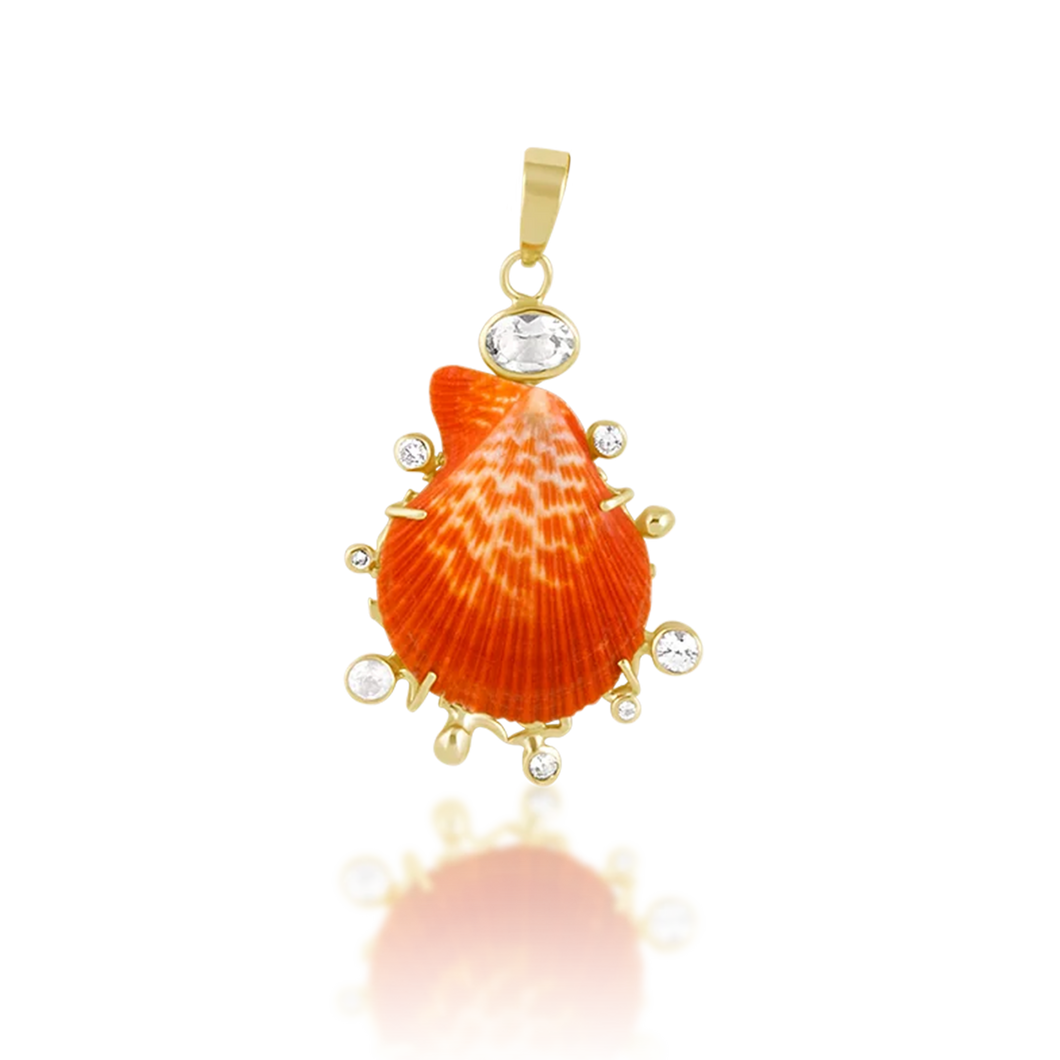 Bright Orange Shell Halo Pendant