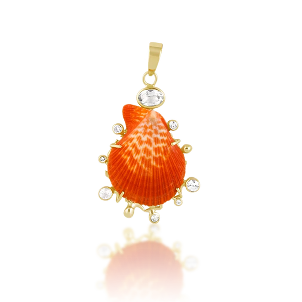 Bright Orange Shell Halo Pendant