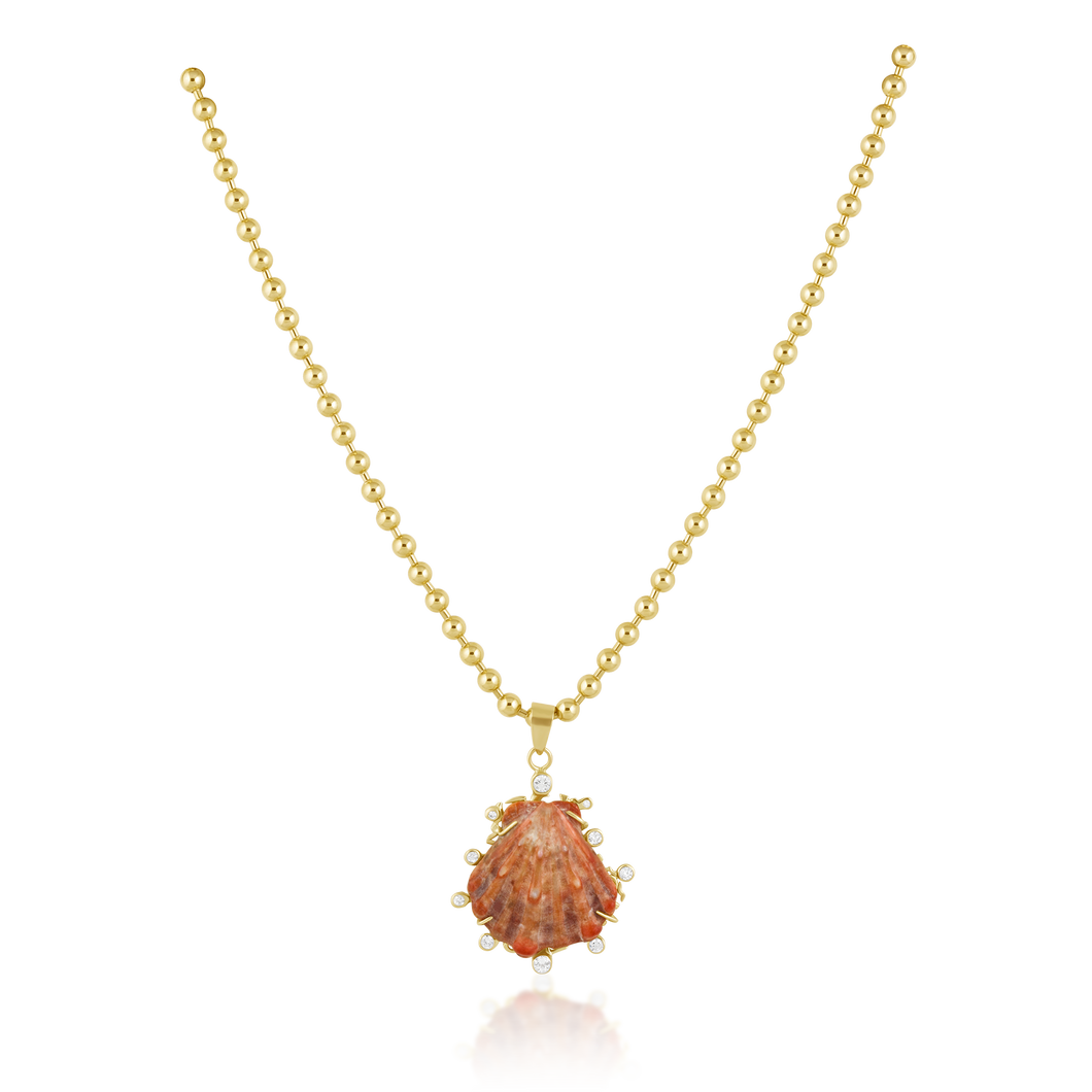 Pink Lion’s Paw Shell Halo Pendant