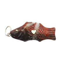 Load image into Gallery viewer, Carved Stone Swedish Fish Pendant (gold ball eyes)
