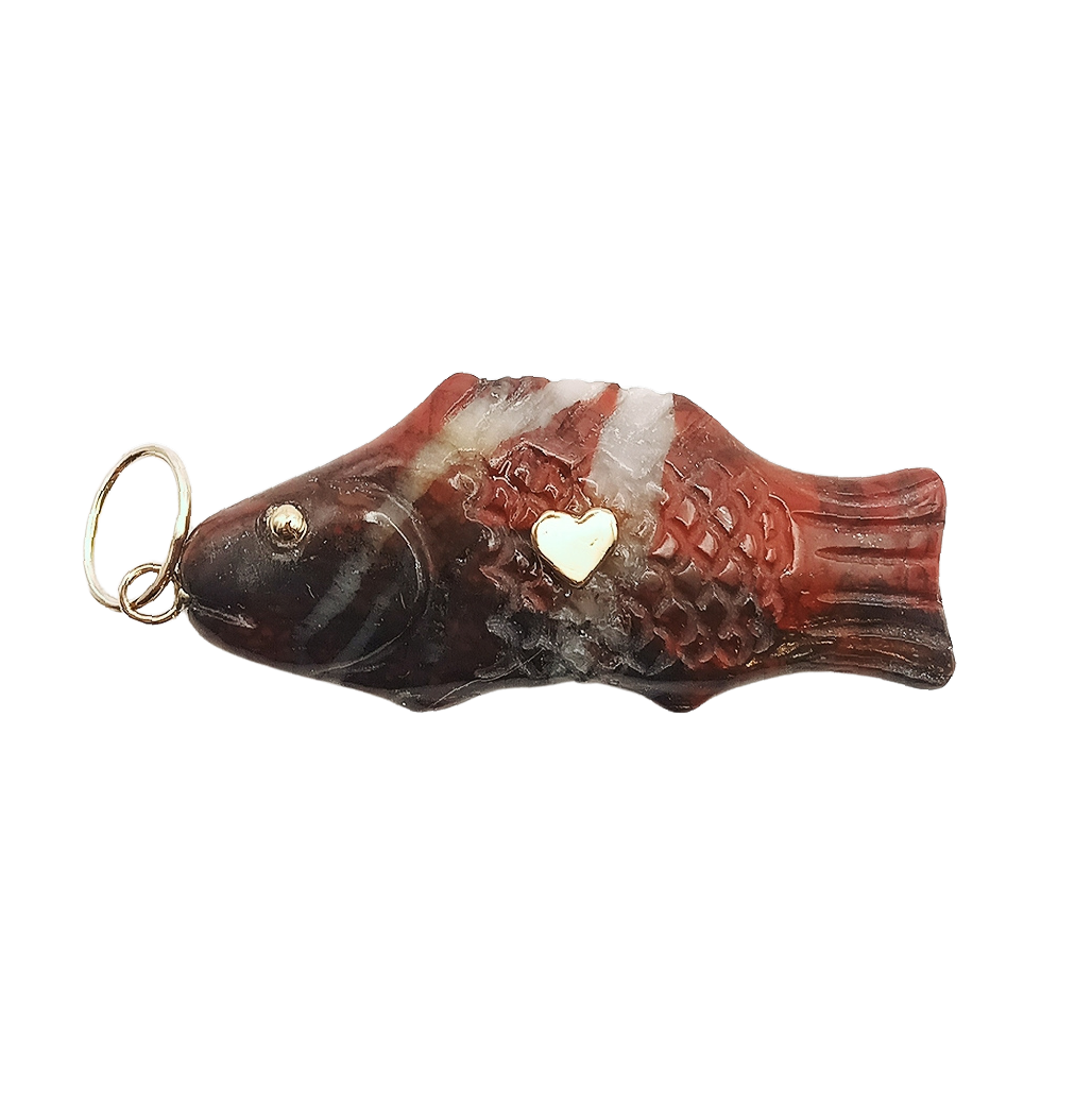 Carved Stone Swedish Fish Pendant (gold ball eyes)