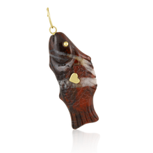 Load image into Gallery viewer, Carved Stone Swedish Fish Pendant (gold ball eyes)
