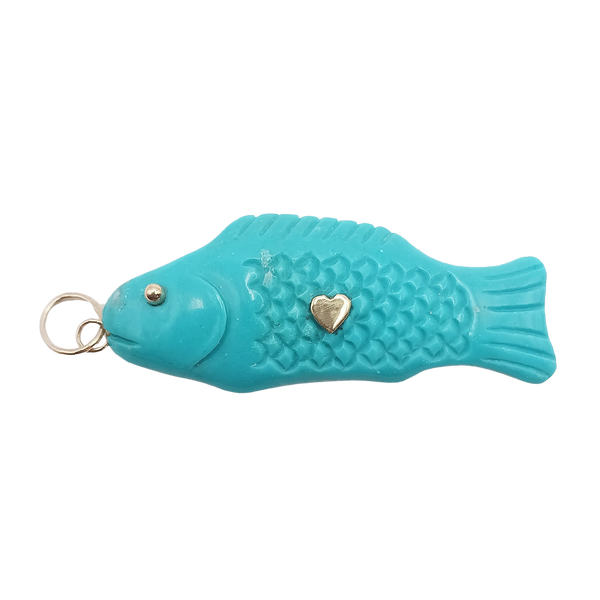 Carved Stone Swedish Fish Pendant (gold ball eyes)