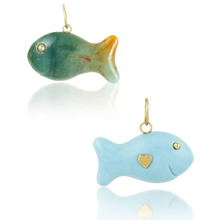 Load image into Gallery viewer, Carved Stone Gold Fish Pendant (gold ball eyes)
