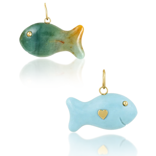 Carved Stone Gold Fish Pendant (gold ball eyes)