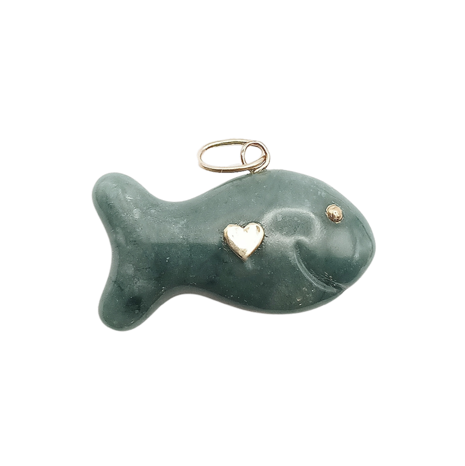 Carved Stone Gold Fish Pendant (gold ball eyes)