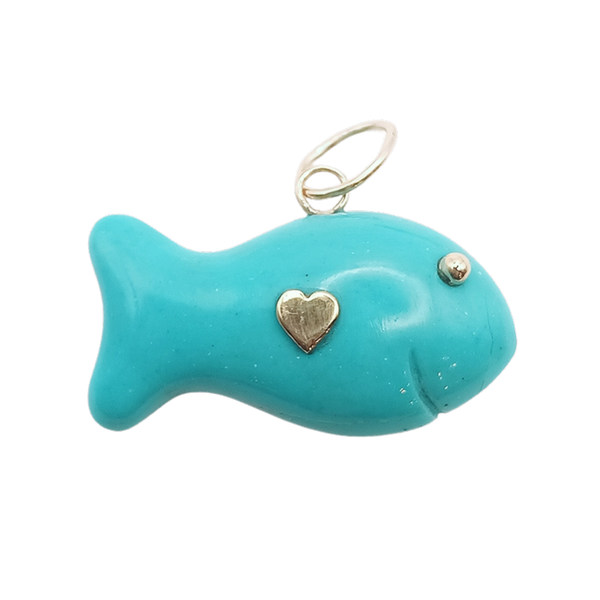 Carved Stone Gold Fish Pendant (gold ball eyes)