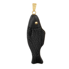 Load image into Gallery viewer, Ebony Swedish Fish Pendant (gold ball eyes)
