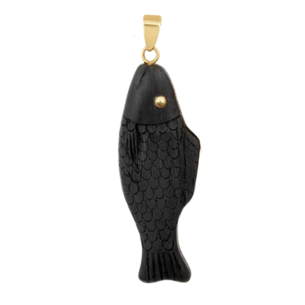 Ebony Swedish Fish Pendant (gold ball eyes)