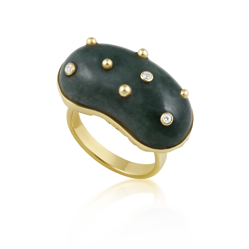 Carved Jade Studded Bean Ring