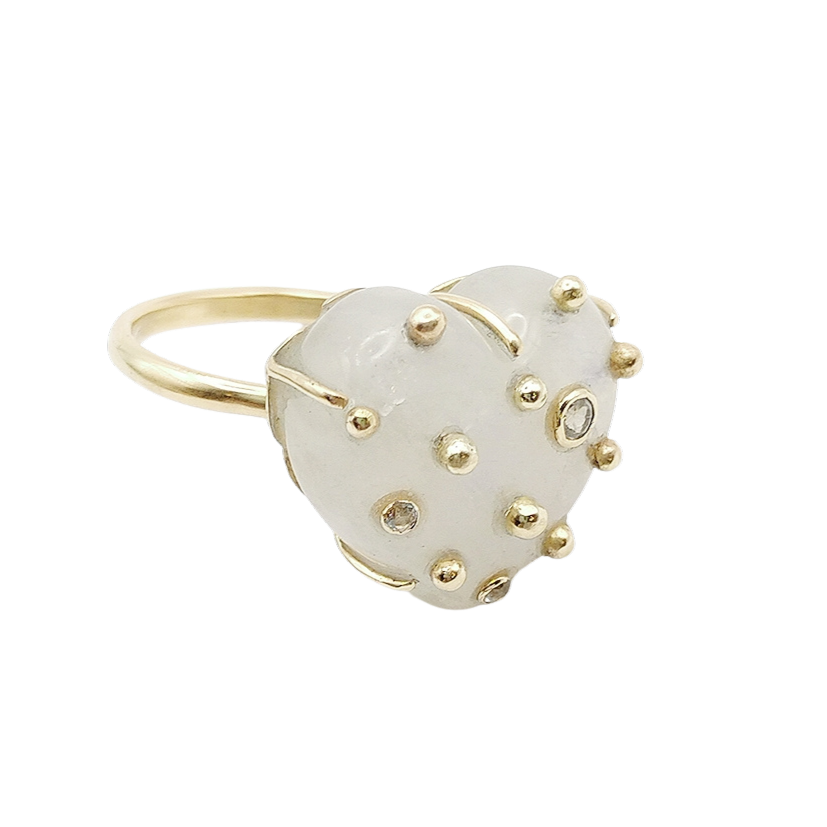 Carved Stone Studded Heart Ring