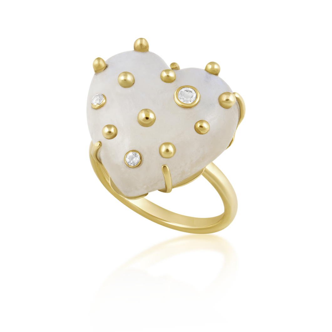 Carved Stone Studded Heart Ring