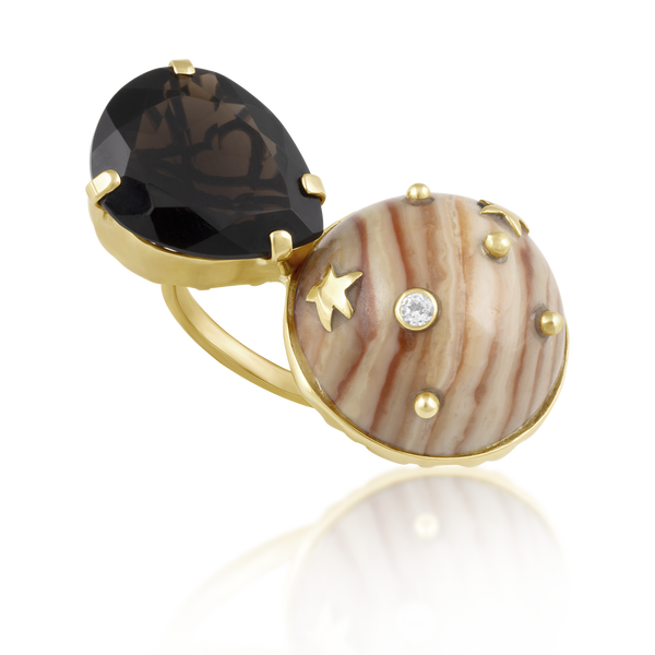 Jicorite + Smoky Quartz Ring