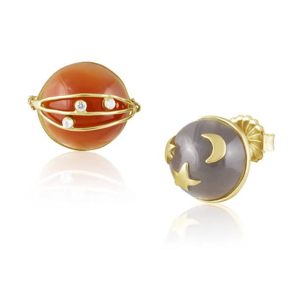 Carved Stone Planet Earrings