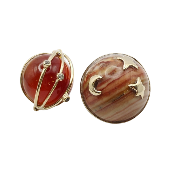 Carved Stone Planet Earrings - orange/brown