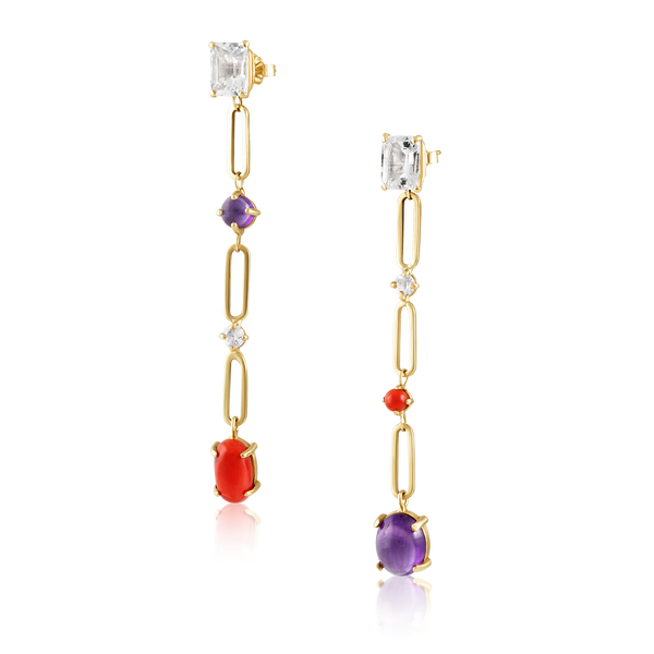 Coral & Amethyst Earrings