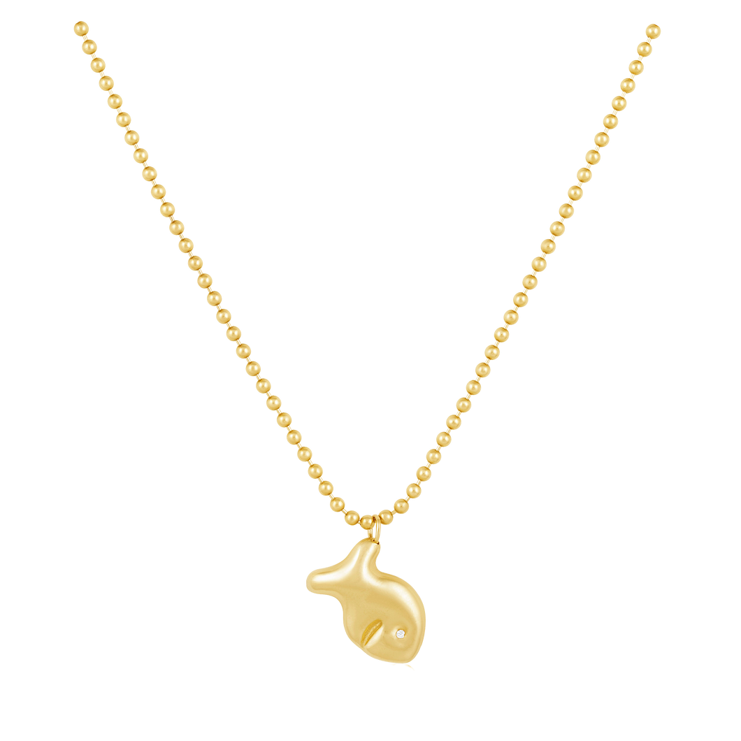 14k Gold Puffy Fish Pendant