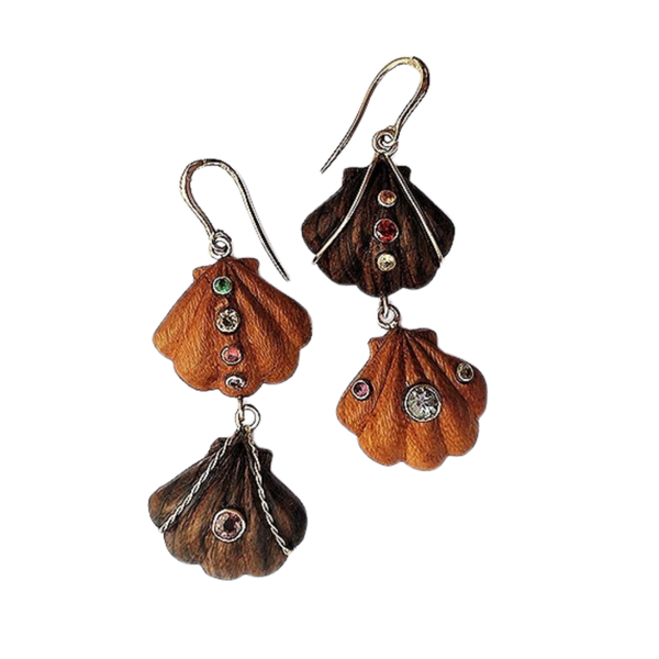 Carved Wood Shell Earrings