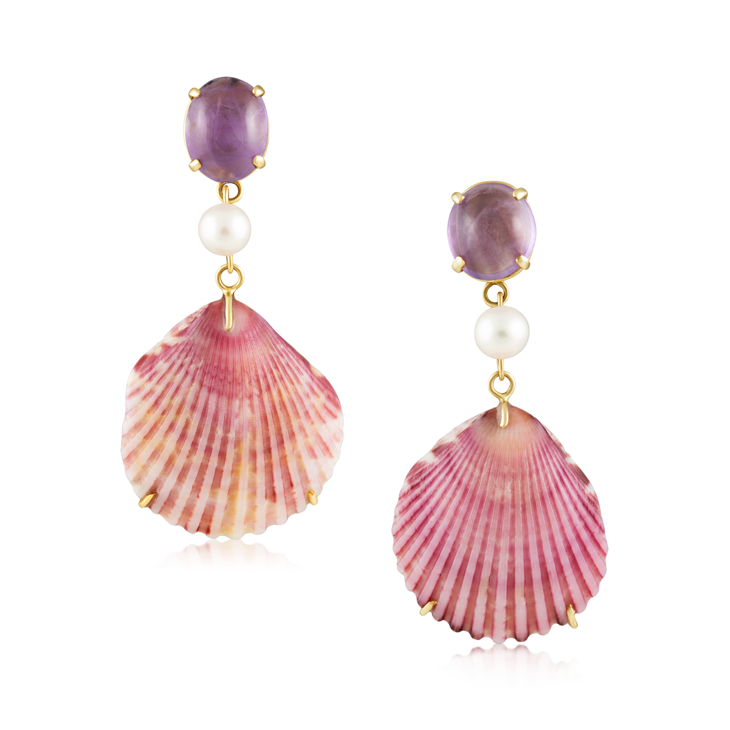 Amethyst Shell + Pearl Earrings