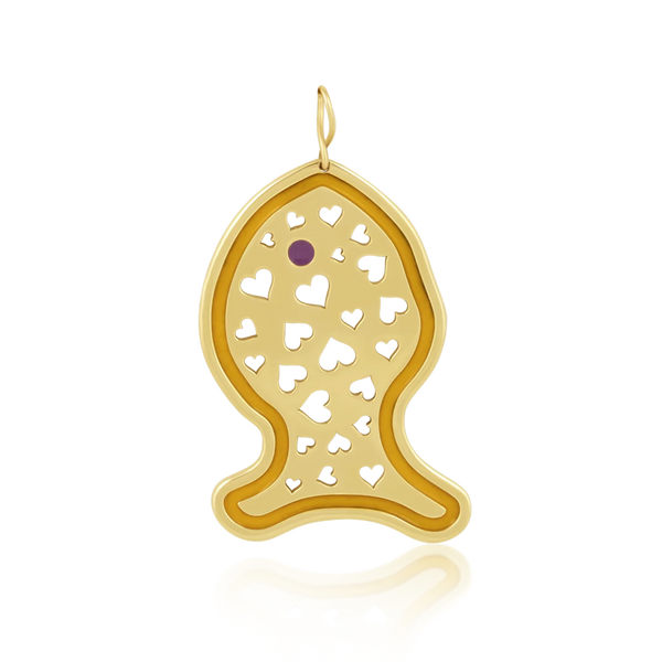 Enamel + Heart Fish Pendant
