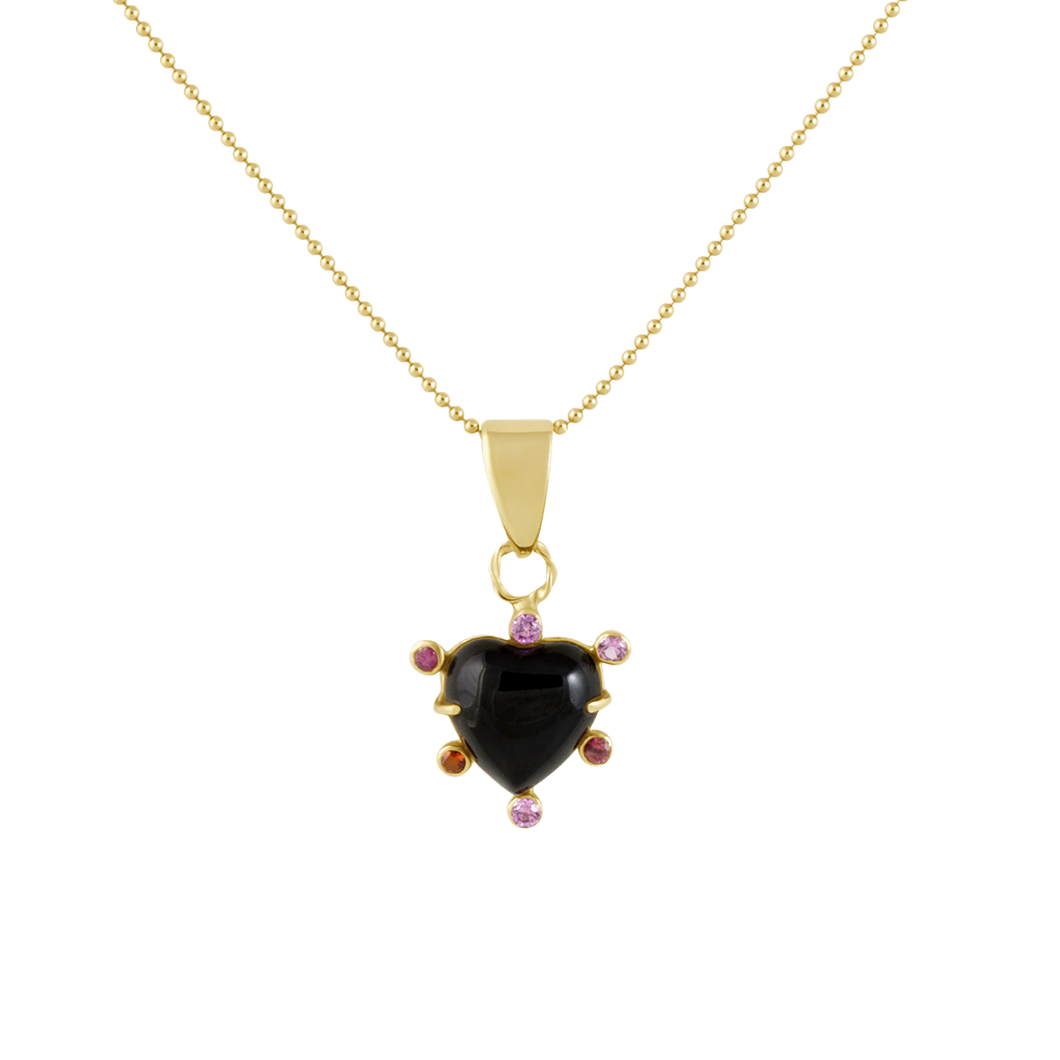 Onyx Heart Pink Halo Pendant