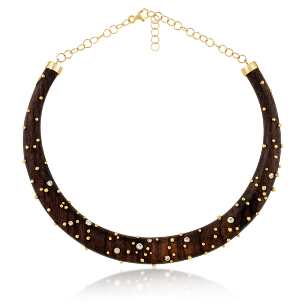 Diamond and Gold Ball Wooden Collar