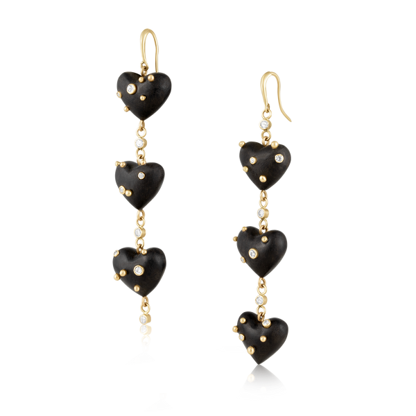 Diamond + Gold Ebony Heart Earrings