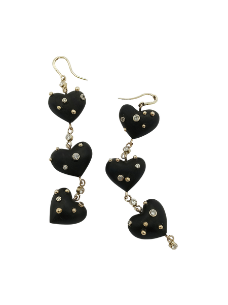 Diamond + Gold Ebony Heart Earrings