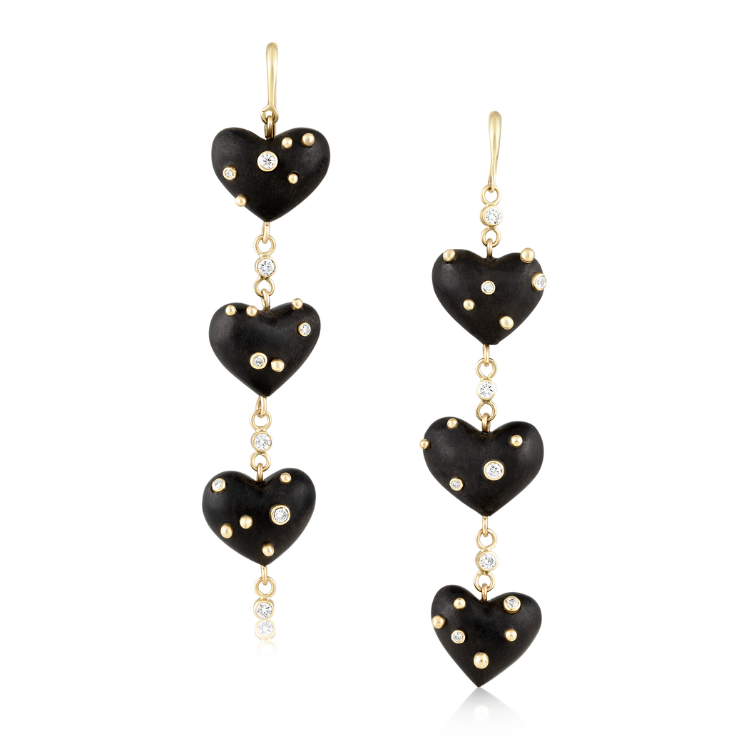 Diamond + Gold Ebony Heart Earrings