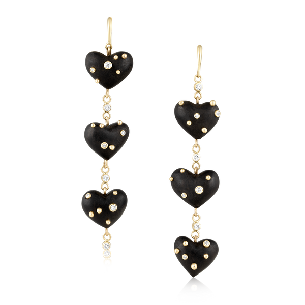 Diamond + Gold Ebony Heart Earrings