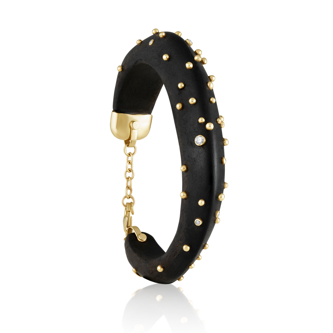 Diamond + Gold Ball Ebony Cuff 2