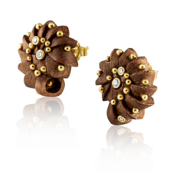 Carved Wood Ammonite Earrings