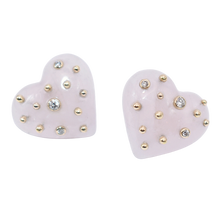 Load image into Gallery viewer, Carved Rose Quartz Studded Heart Earrings
