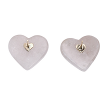 Load image into Gallery viewer, Carved Rose Quartz Studded Heart Earrings
