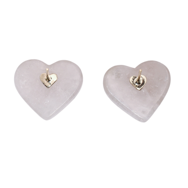 Carved Rose Quartz Studded Heart Earrings