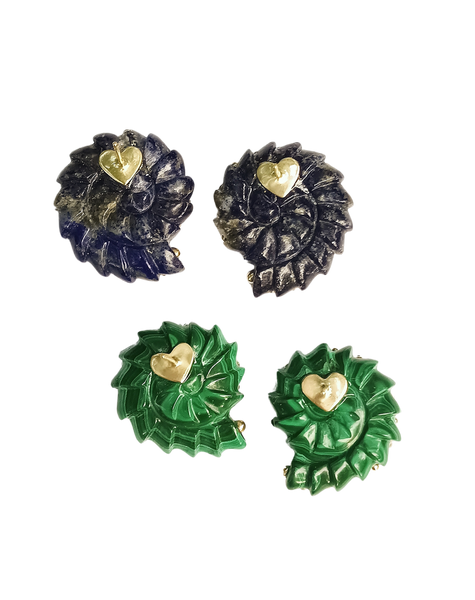 Carved Malachite Ammonite Earrings