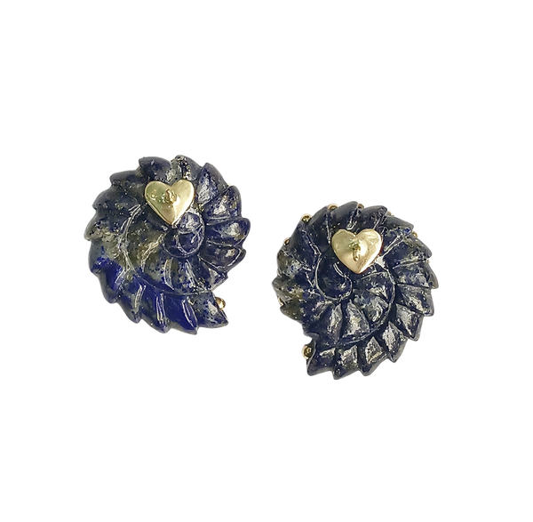 Carved Lapis Lazuli Ammonite Earrings