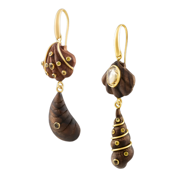 2-Tiered Wooden Shell Earrings