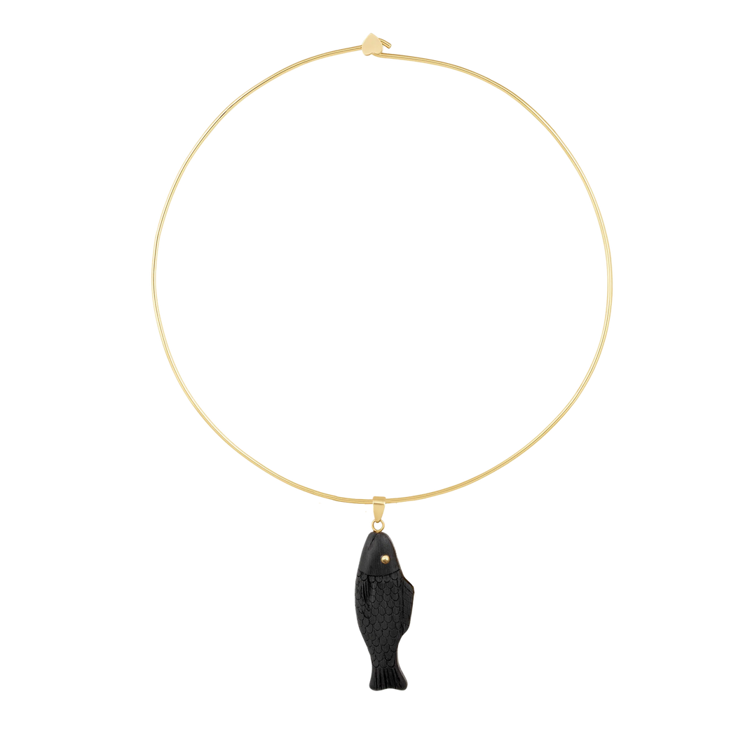 Ebony Swedish Fish Pendant (gold ball eyes)