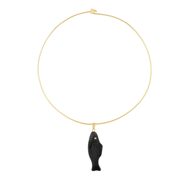 Ebony Swedish Fish Pendant (gold ball eyes)