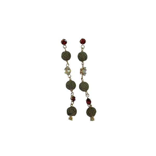 Garnet Lava Rock Earrings