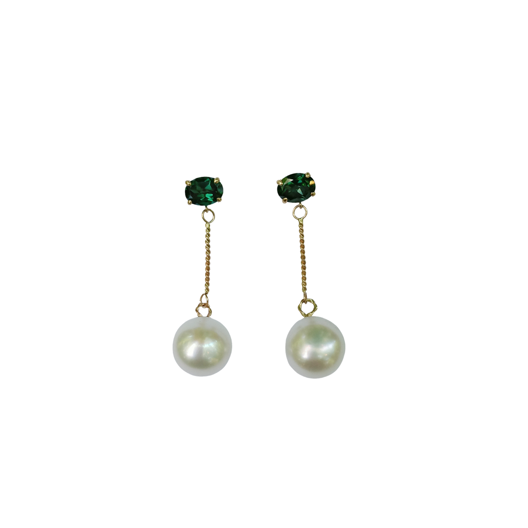 Green Oval Button Pearl Earrings