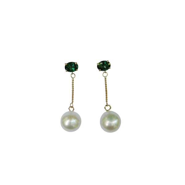 Green Oval Button Pearl Earrings