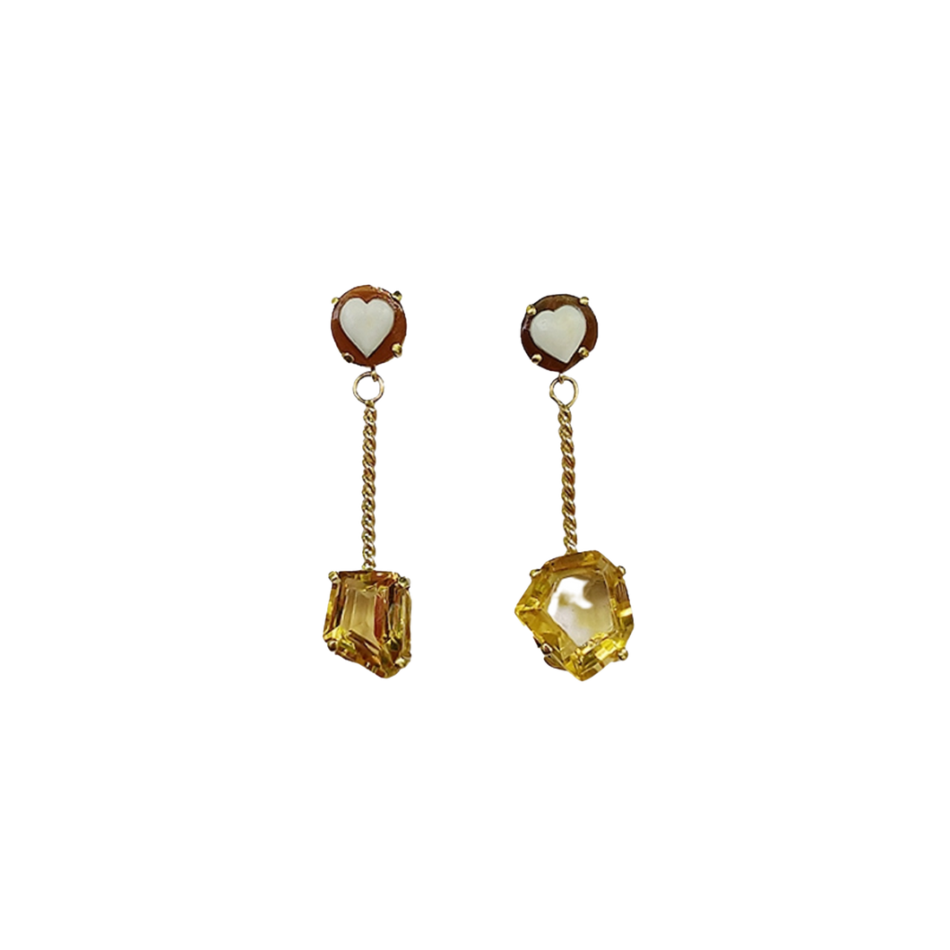 br262- Heart Cameo Citrine Earrings