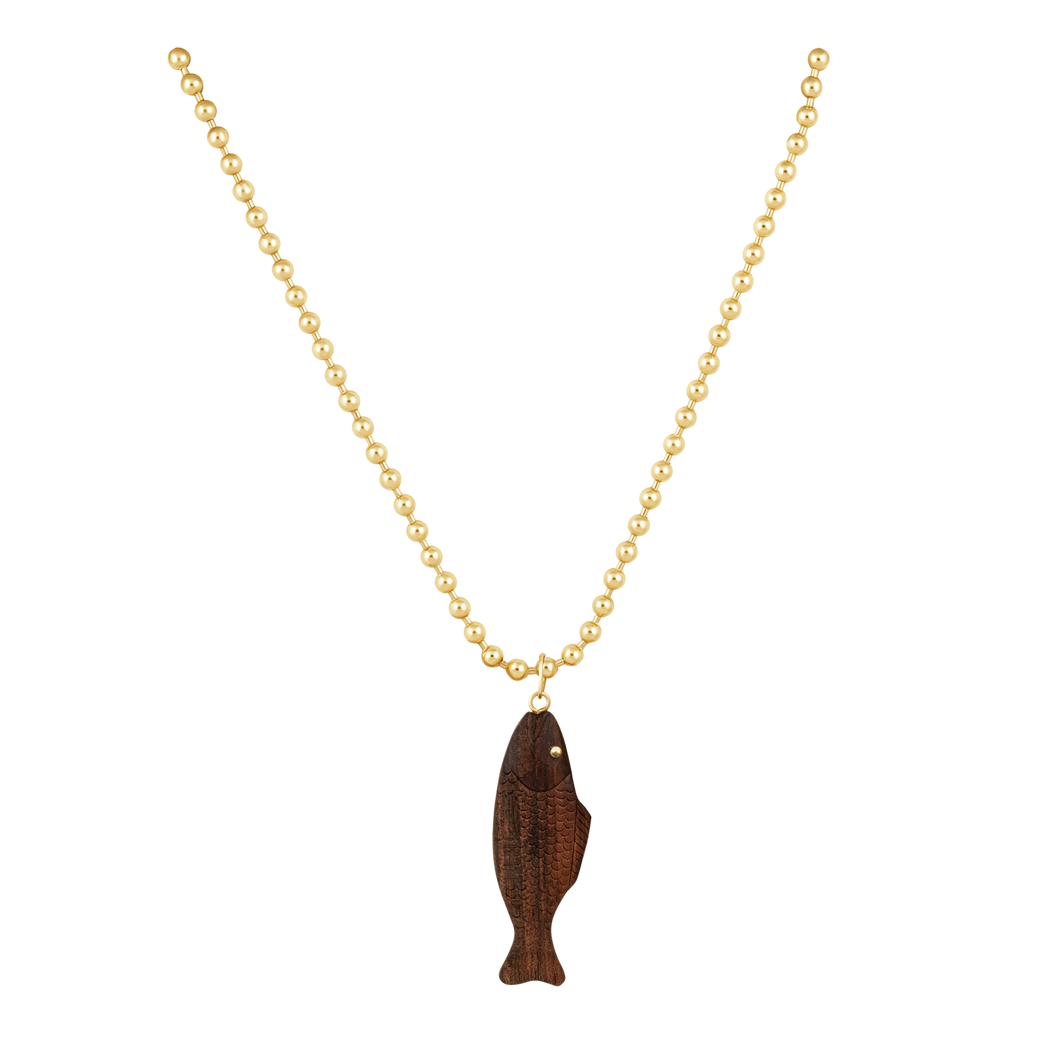Walnut Swedish Fish Pendant (gold ball eyes)